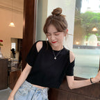 Damen Cropped Top mit schulterfreiem Design und modernem Strickmuster
