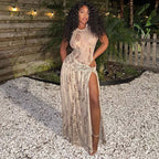 Damen Maxikleid mit seitlichem Schlitz und elegantem Animal-Print R&B