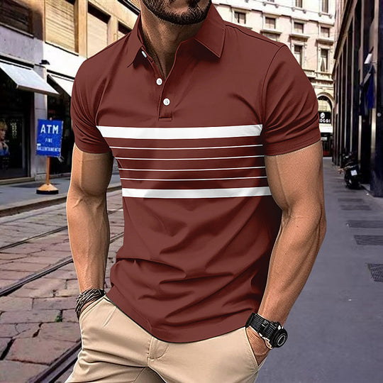 Herren Polohemd mit sportlichem Streifenmuster und klassischem Kragen R&B