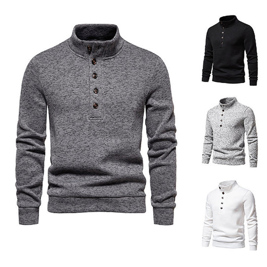 Herren gemütlicher Langarmpullover mit Knopfleiste und Stehkragen R&B