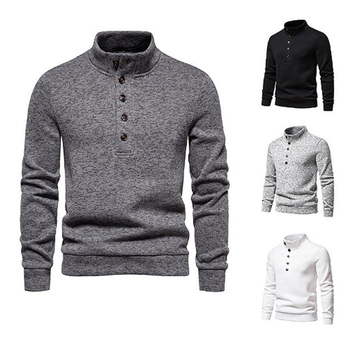 Herren gemütlicher Langarmpullover mit Knopfleiste und Stehkragen R&B