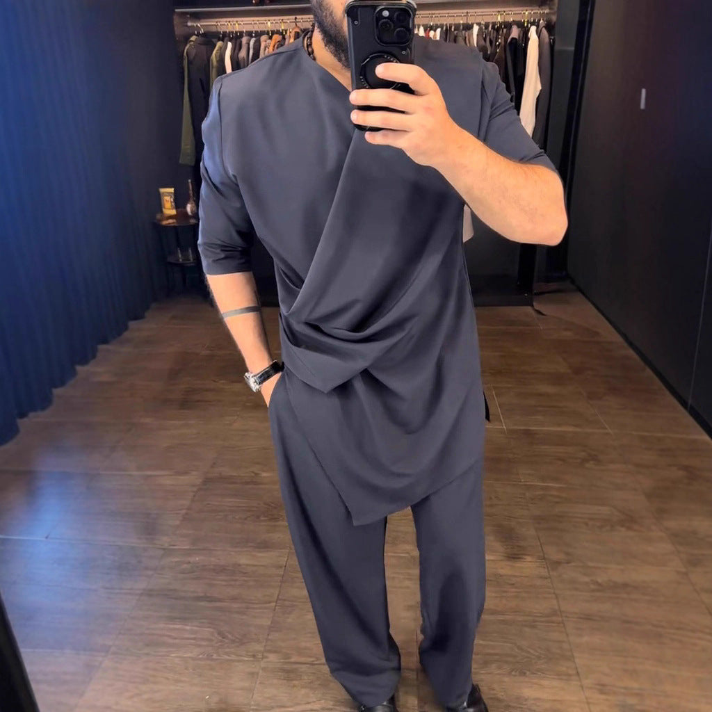 Herren Asymmetrisches Tunika-Shirt mit drapiertem Design R&B