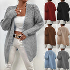 Damen Strickjacke mit offener Front und luftiger Häkelstruktur