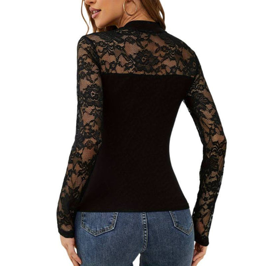 Damen Spitzenbody mit hochgeschlossenem Kragen und langen Ärmeln R&B