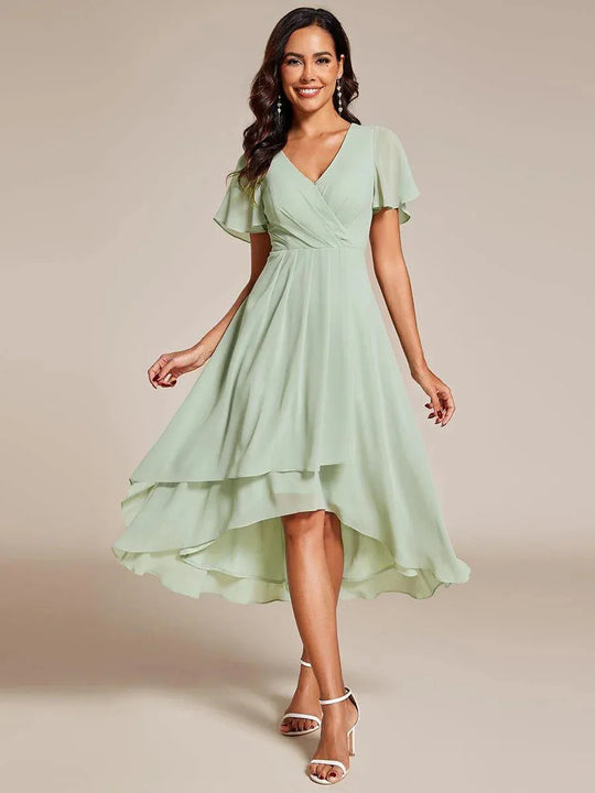 Damen Elegantes Wickelkleid mit asymmetrischem Saum R&B