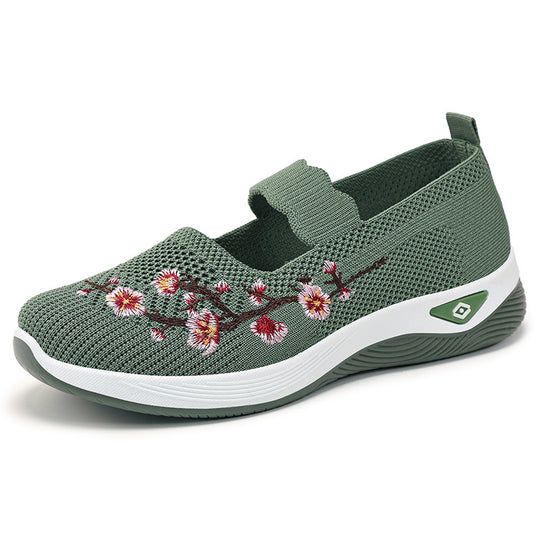 Damen Slip-On Ballerinas mit floralem Strickdesign R&B