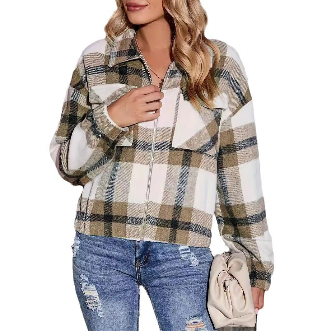 Damen Karierte Oversize-Hemdjacke mit Taschen R&B