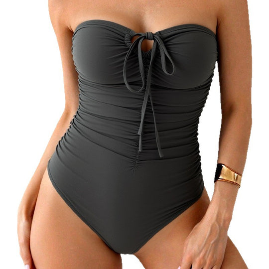 Damen Bandeau-Badeanzug mit Raffung und modischem Schlitz R&B