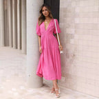 Damen Maxikleid mit weiten Puffärmeln und elastischem Taillenzug R&B
