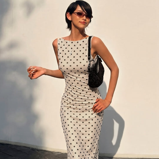 Damen Elegantes Maxikleid mit Punktdesign und figurbetontem Schnitt R&B