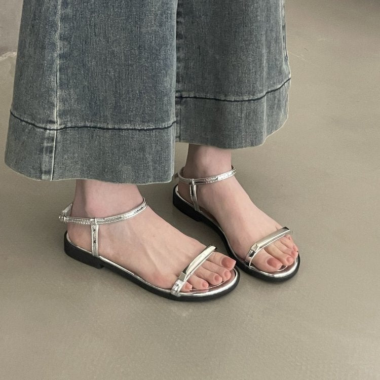 Damen elegante Sandalen mit schimmerndem Riemen und rutschfester Sohle R&B