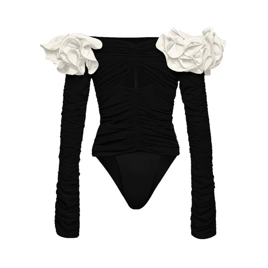 Damen Einteiler Badeanzug mit voluminösen Blumenapplikationen R&B