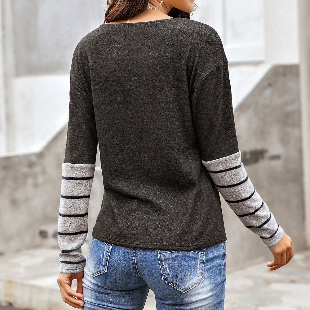 Damen Lässiges Langarmshirt mit gestreiften Ärmeln R&B