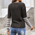 Damen Lässiges Langarmshirt mit gestreiften Ärmeln