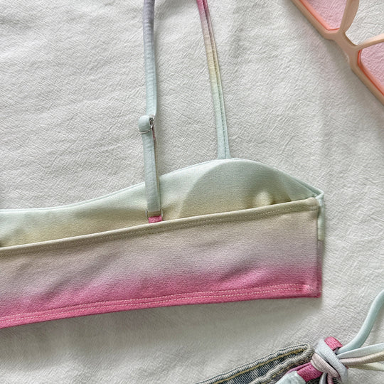 Damen Triangel-Bikini mit Palmenmotiv und verstellbaren Trägern R&B