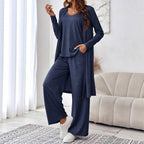 Damen Freizeit-Set mit weichem Langarm-Kimono und bequemen Hosen R&B