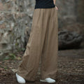 Damen weit geschnittene Leinenhose mit elastischem Bund und praktischen Taschen R&B