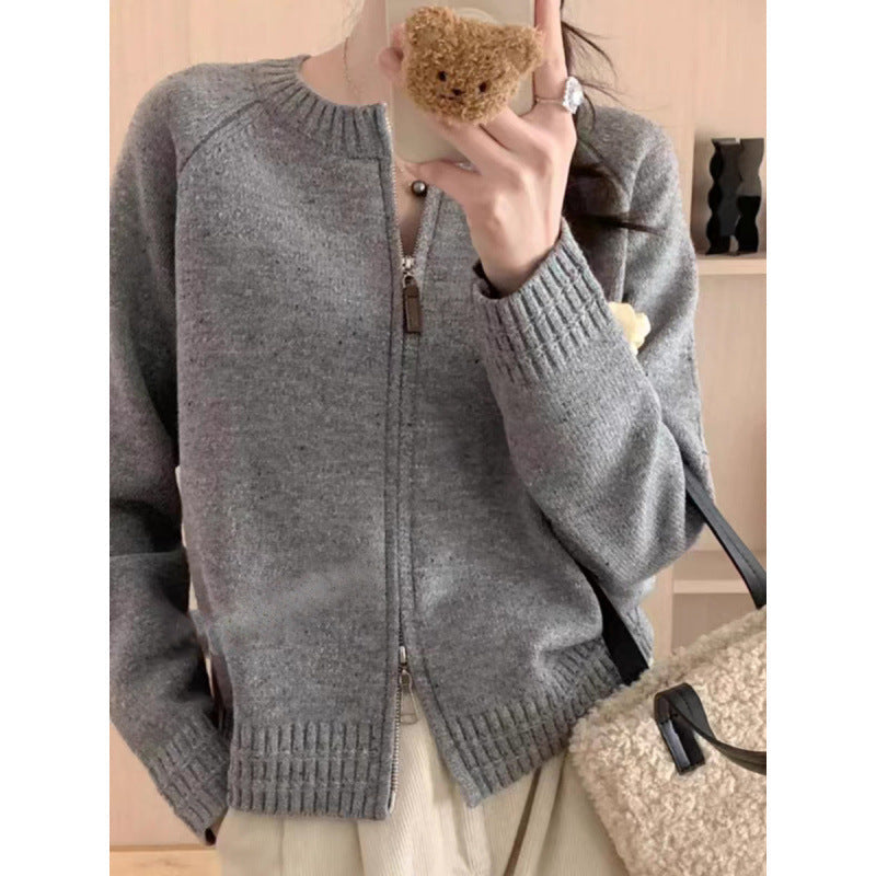 Damen Strickjacke Mit Einem Modernen Reißverschluss Und Gerippten Abschlüssen R&B