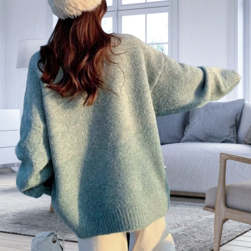 Damen Oversized Strickpullover mit elegantem V-Ausschnitt und seitlichen Schlitzen R&B