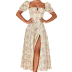 Damen Maxikleid mit Puffärmeln und floralem Cut-out-Design R&B
