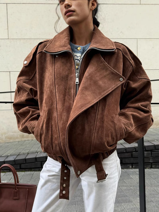 Damen modische Oversized jacke mit Gürtel R&B
