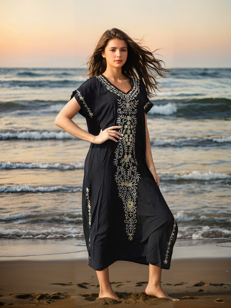 Damen eleganter Strandüberwurf mit filigranem Stickereidesign R&B