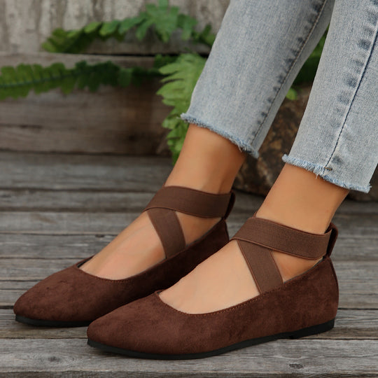 Damen Ballerina-Schuhe mit elastischen Kreuzbändern und rutschfester Sohle R&B