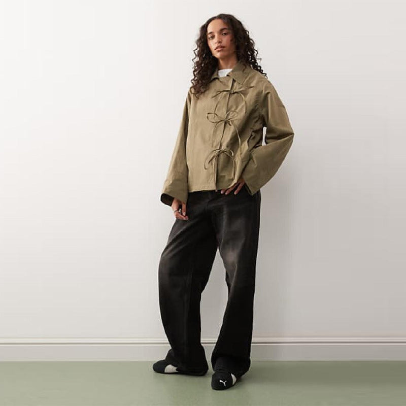 Damen Freizeitjacke mit modernen Bindegurten und lässigem Schnitt R&B