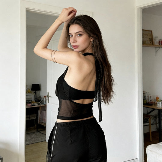 Damen Elegantes und figurbetontes Top mit tiefem Ausschnitt und schimmerndem Band R&B