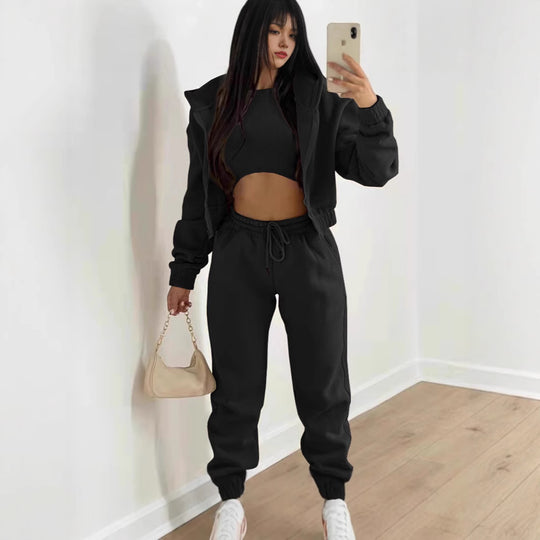 Jogginganzug Damen Lounge-Set mit Cropped Hoodie