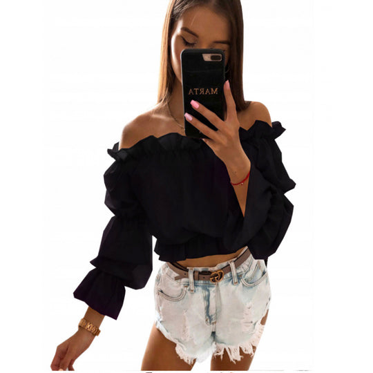 Damen Off-Shoulder Bluse mit Rüschendetails R&B