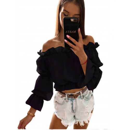 Damen Off-Shoulder Bluse mit Rüschendetails R&B