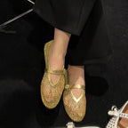 Damen Ballerinas mit goldenem Netzdesign und modischem Riemchen
