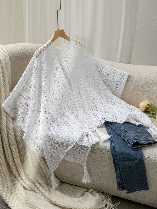 Damen luftiger Strickponcho mit Fransen R&B