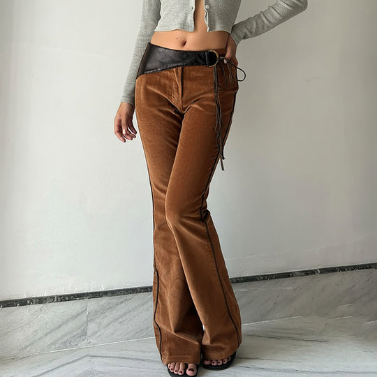 Damen modische Cordhose mit breitem Bein und verstellbarem Bund R&B
