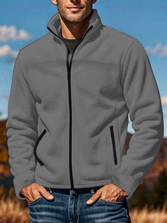 Herren nan warme Fleecejacke mit Reißverschluss, Stehkragen und Reißverschlusstaschen R&B