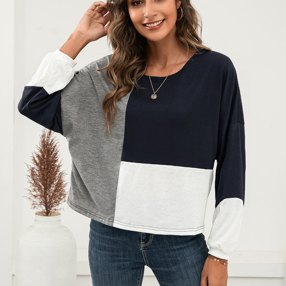 Damen lässiges Oversized T-Shirt mit Farbblockdesign und Rundhalsausschnitt R&B
