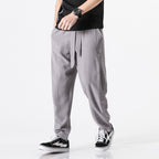 Herren nan entspannte Leinen-Baumwoll Harem-Joggerhose mit verdecktem Tunnelzug und tapered Bein R&B