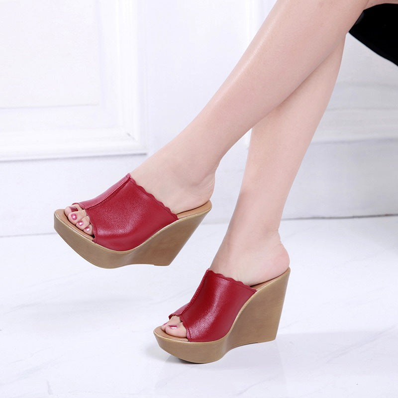 Damen Absatzsandalen aus hochwertigem Leder mit Wedge-Design R&B