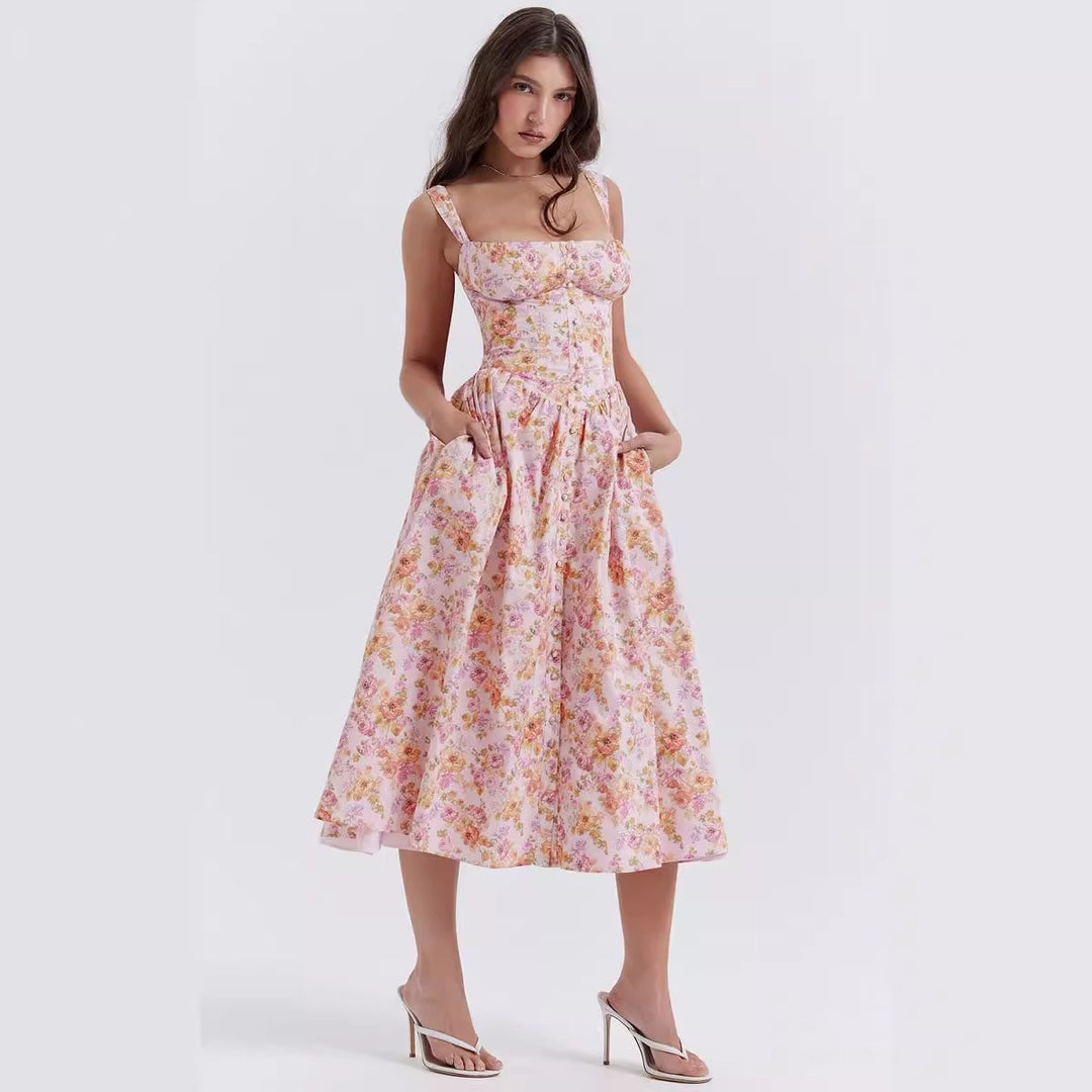 Damen Maxikleid mit floralen Mustern und dezenten Raffungen R&B