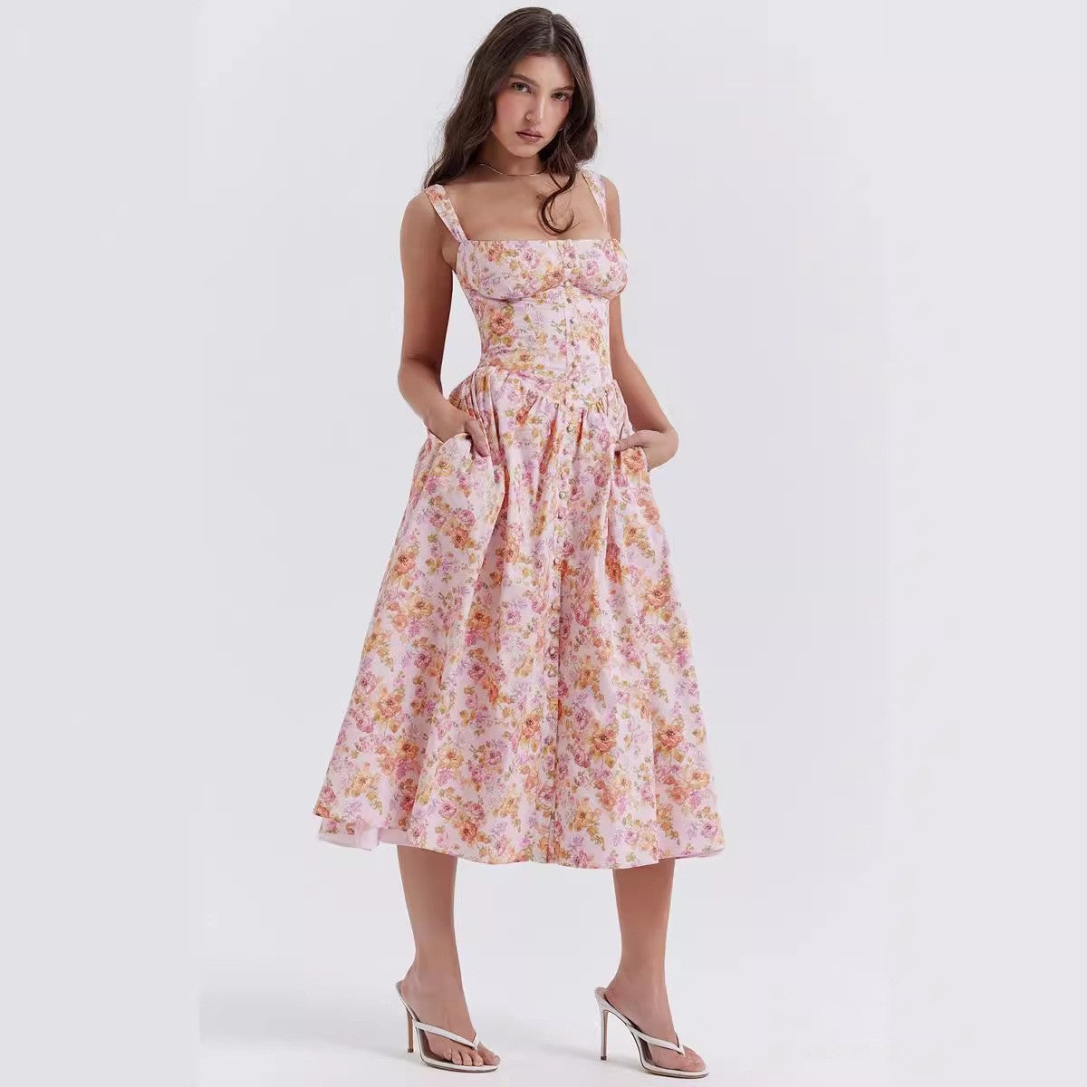 Damen Maxikleid mit floralen Mustern und dezenten Raffungen R&B