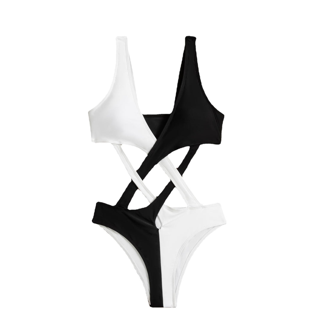 Damen Cut-Out Einteiler Badeanzug mit asymmetrischem Design und modischen Trägern R&B