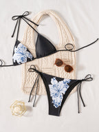 Damen Triangel-Bikini mit verstellbaren Trägern und floralem Muster R&B
