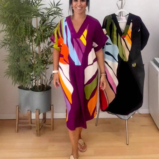 Damen Midikleid mit buntem Muster R&B