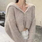 Damen lässiger Pullover mit tiefem V-Ausschnitt und strukturiertem Maschenmuster R&B