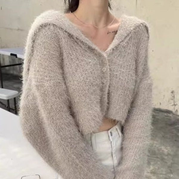 Damen lässiger Pullover mit tiefem V-Ausschnitt und strukturiertem Maschenmuster R&B