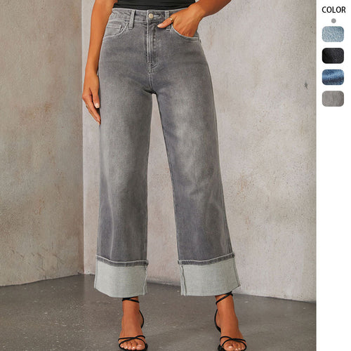 Damen Weit geschnittene Jeans mit umgeklapptem Saum R&B