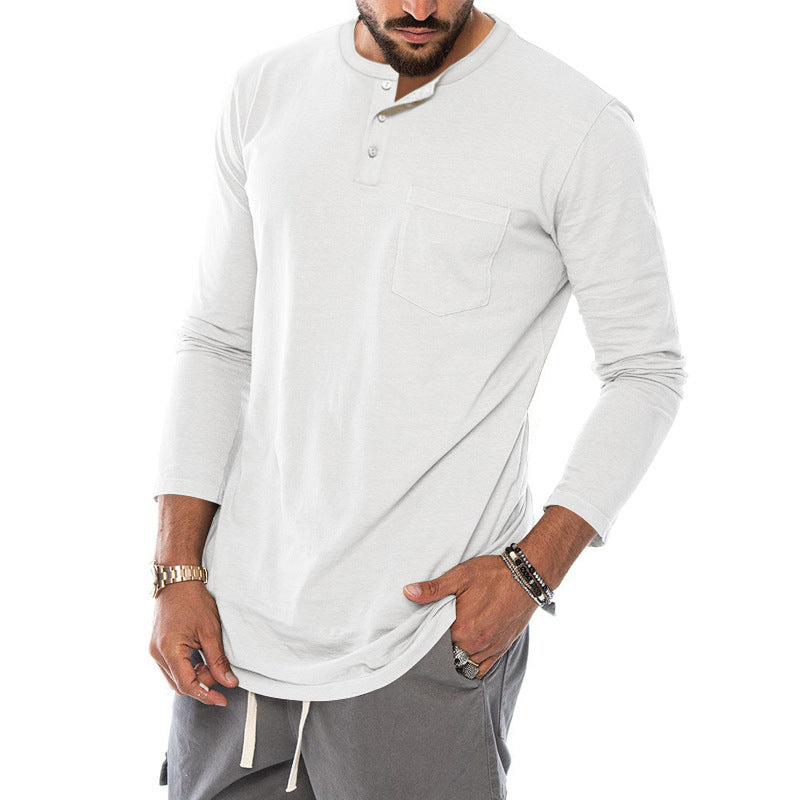 Herren Langarm-Henley-Shirt mit modischem Knopfverschluss und praktischer Brusttasche R&B