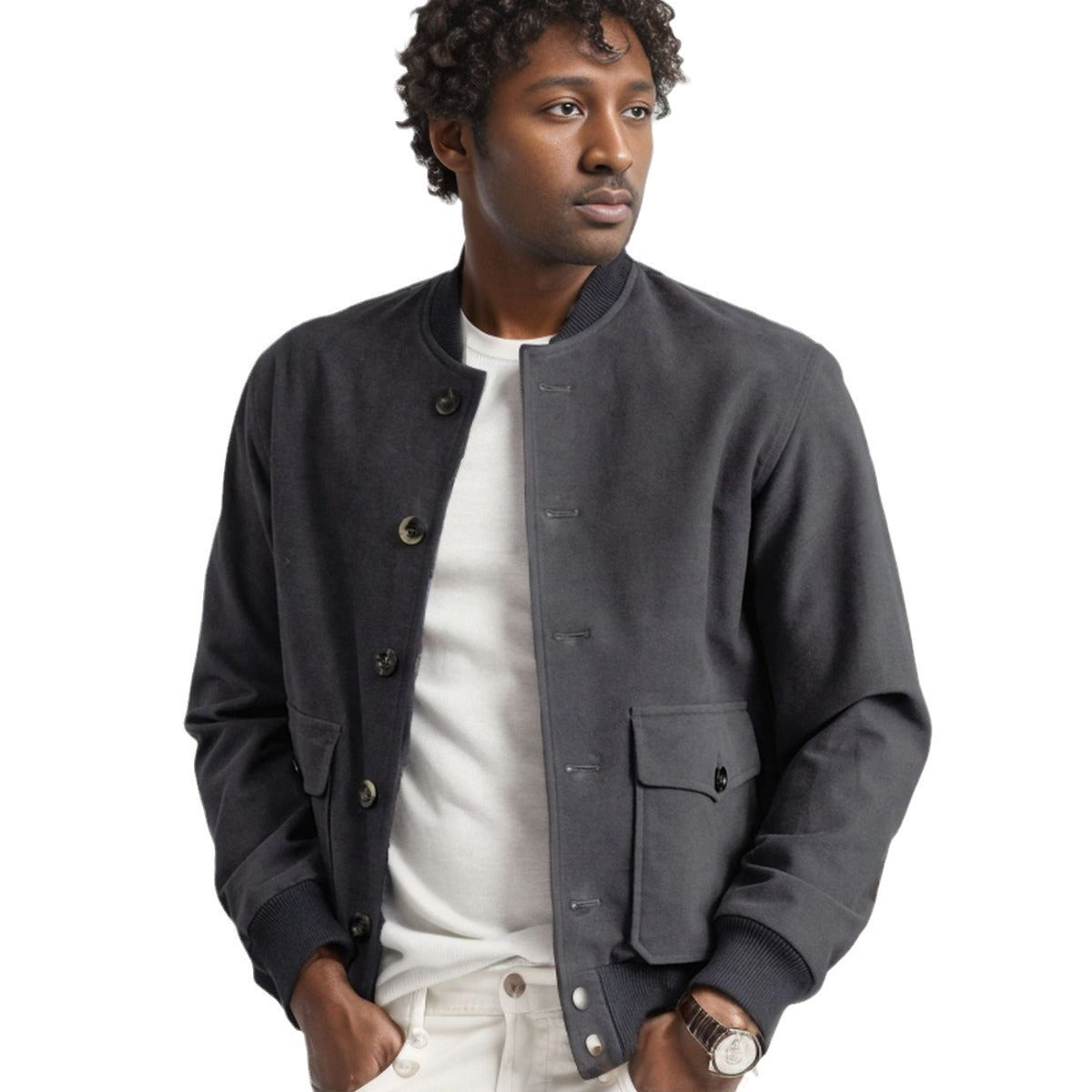 Herren lässige Bomberjacke mit praktischen Taschen und elastischen Bündchen R&B