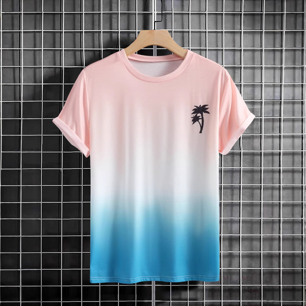 Herren T-Shirt mit modernem Farbverlauf und Palmenstickerei R&B